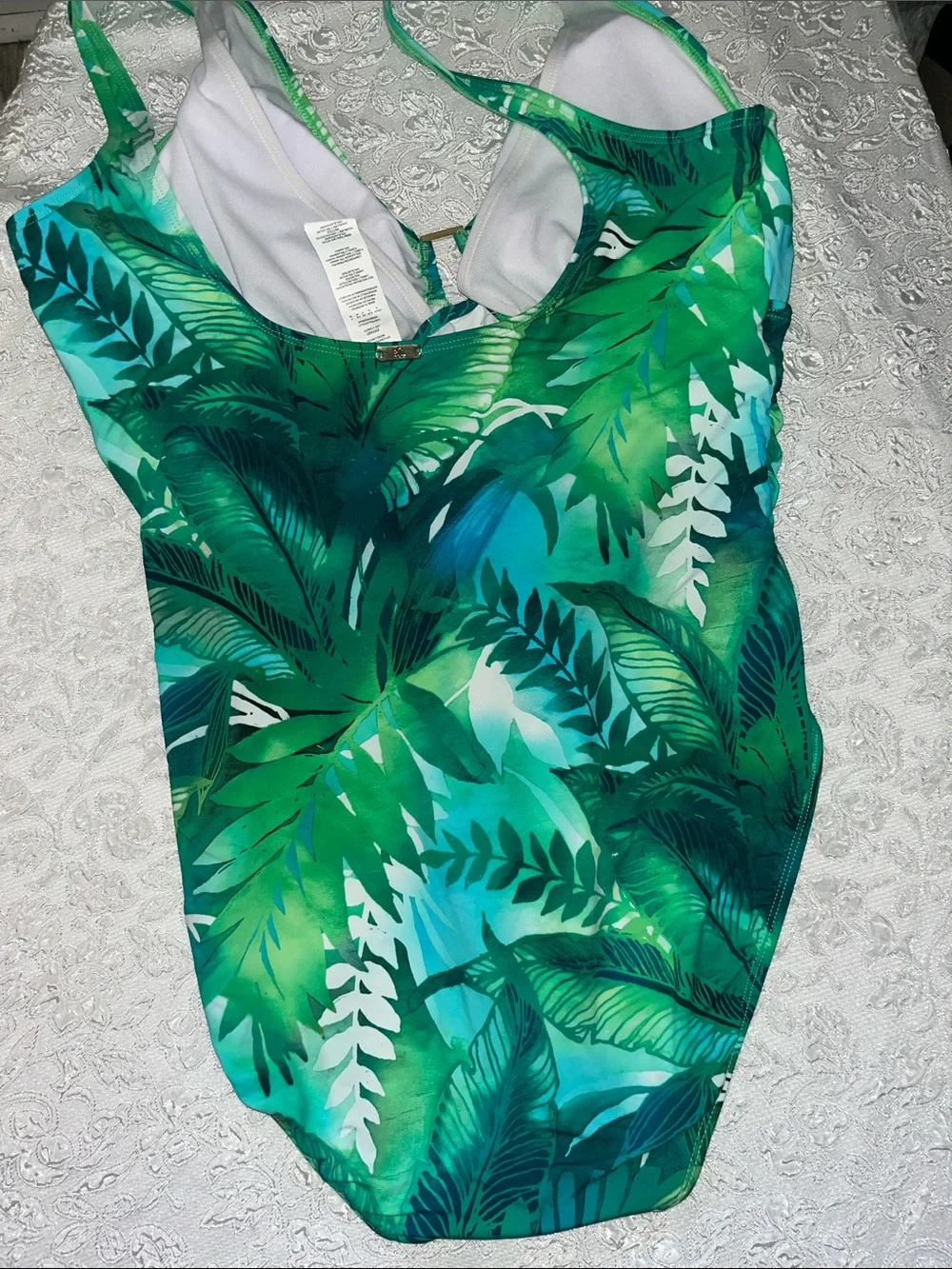 Ralph Lauren Teal & Green Tropical Leaf One-Piece Swimsuit - Picture 7 of 9
